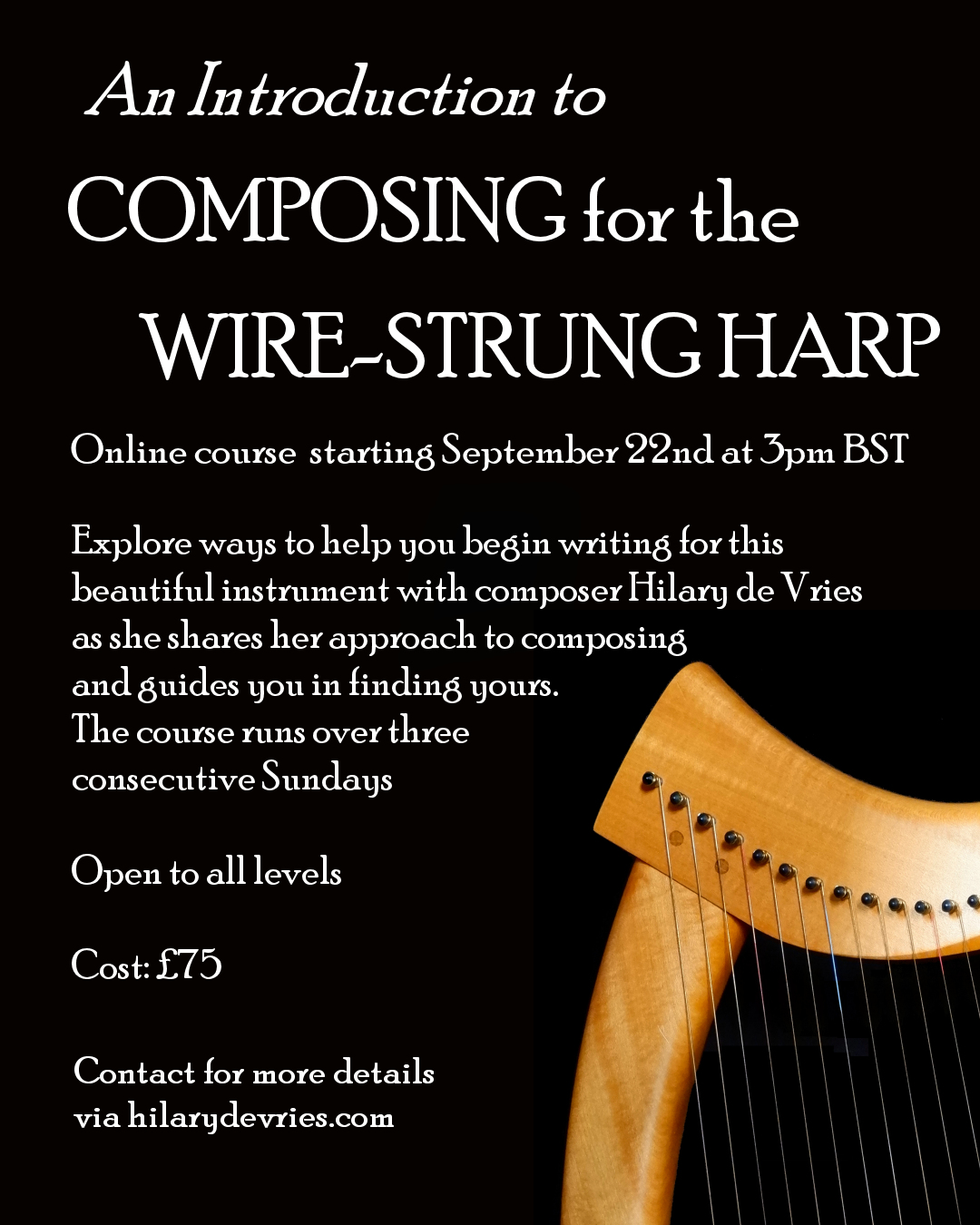 Poster for composing course for wirestrung harp